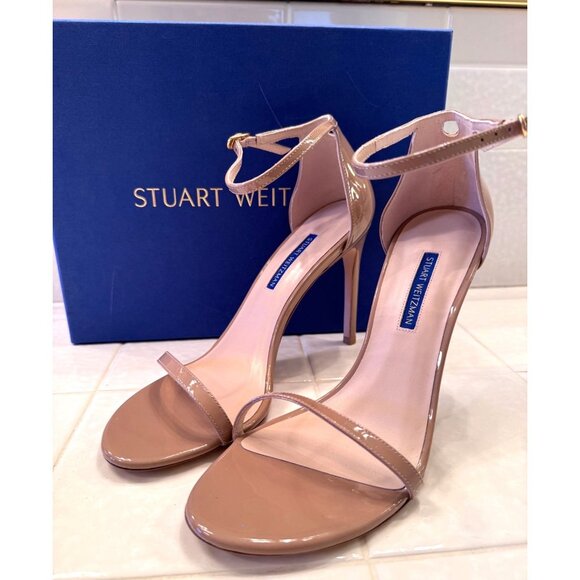 Stuart Weitzman Nudistsong Adobe Patent Size 9.5 Heels NWB 4" - Picture 6 of 14